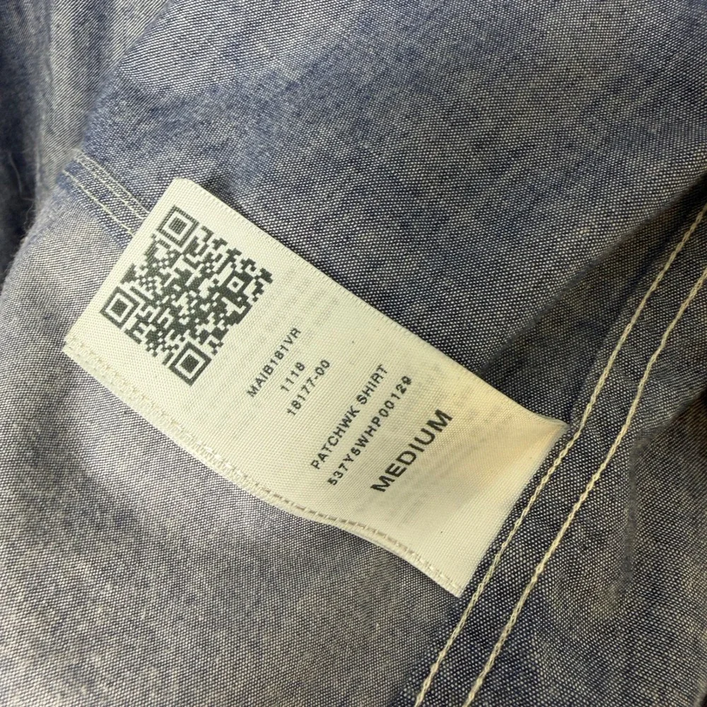 True Religion Slim Fit Patchwork Chambray Button Down Shirt Blue Mens M Denim